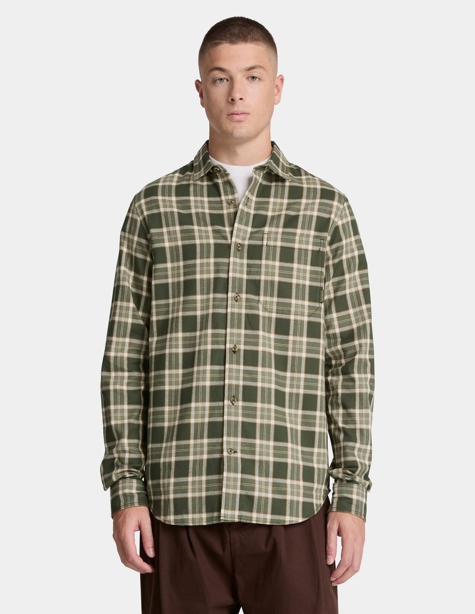 Camisa Casual Camisa de franela gruesa a cuadros para hombre Verde TBC0YH98U36 de (si aplica) Algodón manga Larga para hombre
