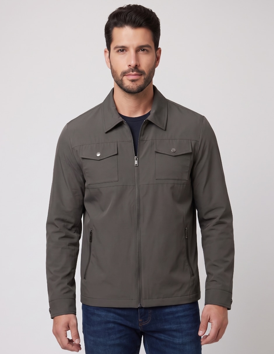 Chamarra casual cuello con cierre para hombre Chamarra casual cuello con cierre para hombre