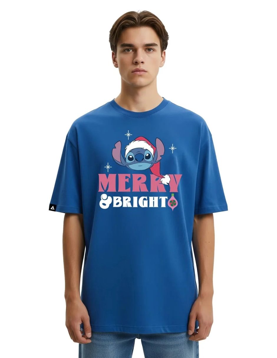 Playera stitch disney original merry & bright cuello redondo para hombre