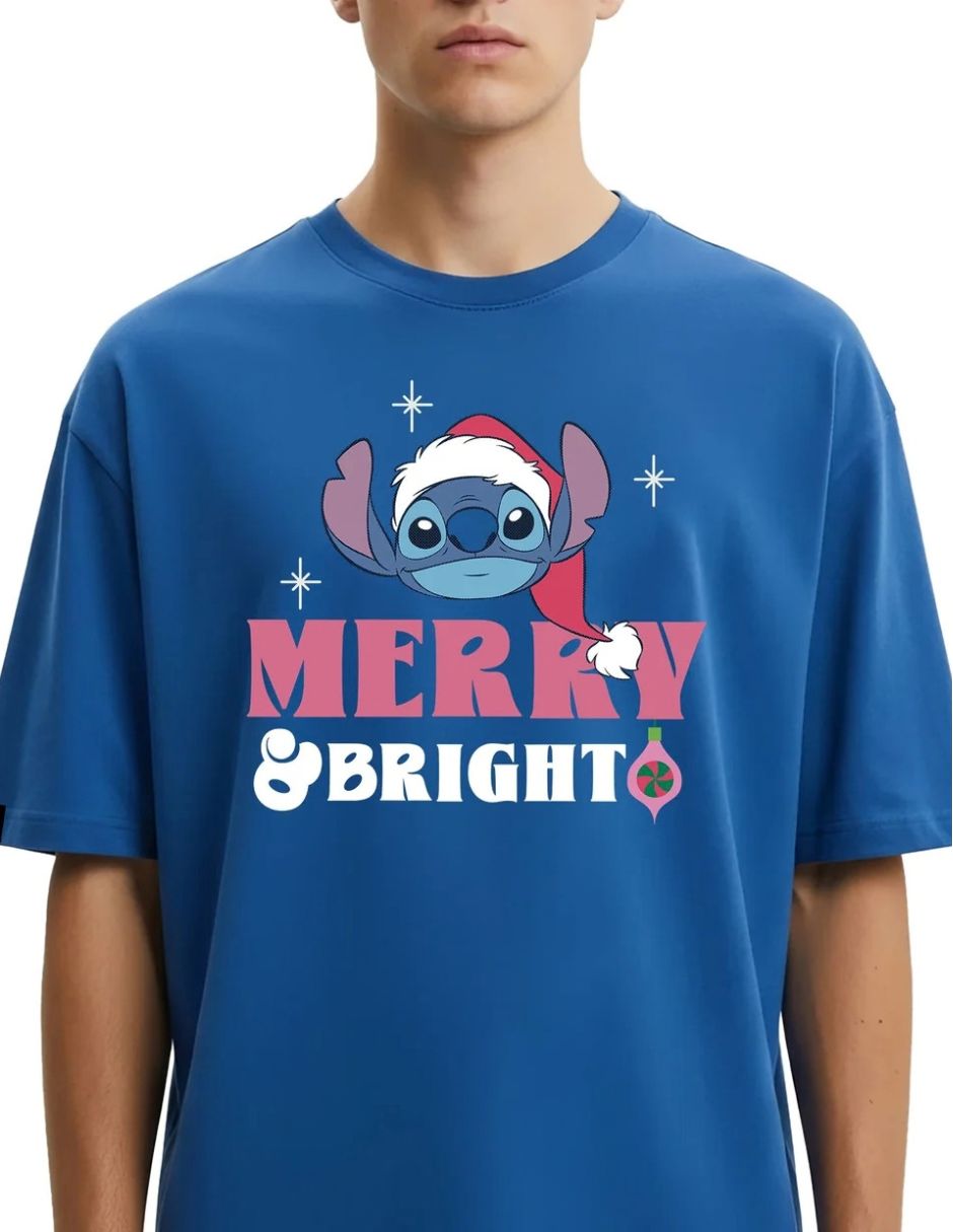 Playera stitch disney original merry & bright cuello redondo para hombre 3