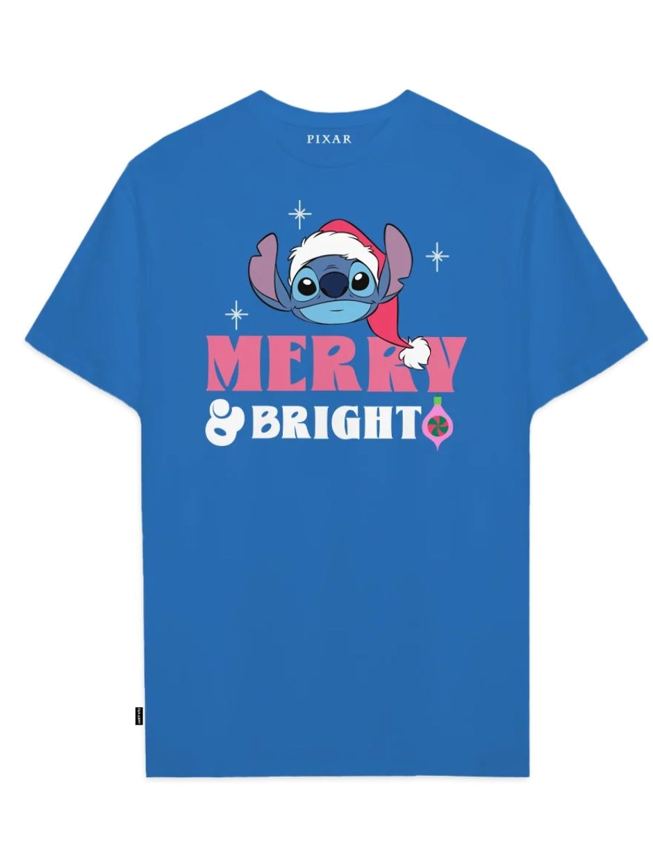 Playera stitch disney original merry & bright cuello redondo para hombre 4