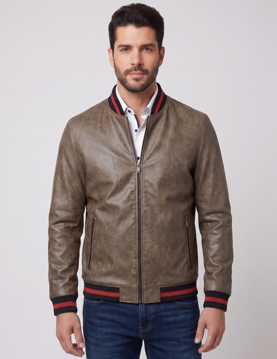 Chamarra Casual No de Vinipiel Cuello con cierre para hombre 1