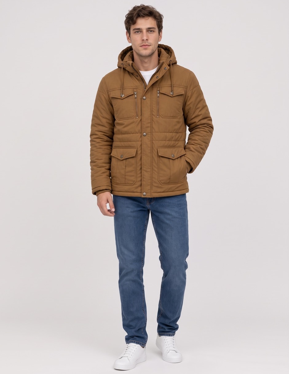 Chamarra parka capucha y bolsa para hombre