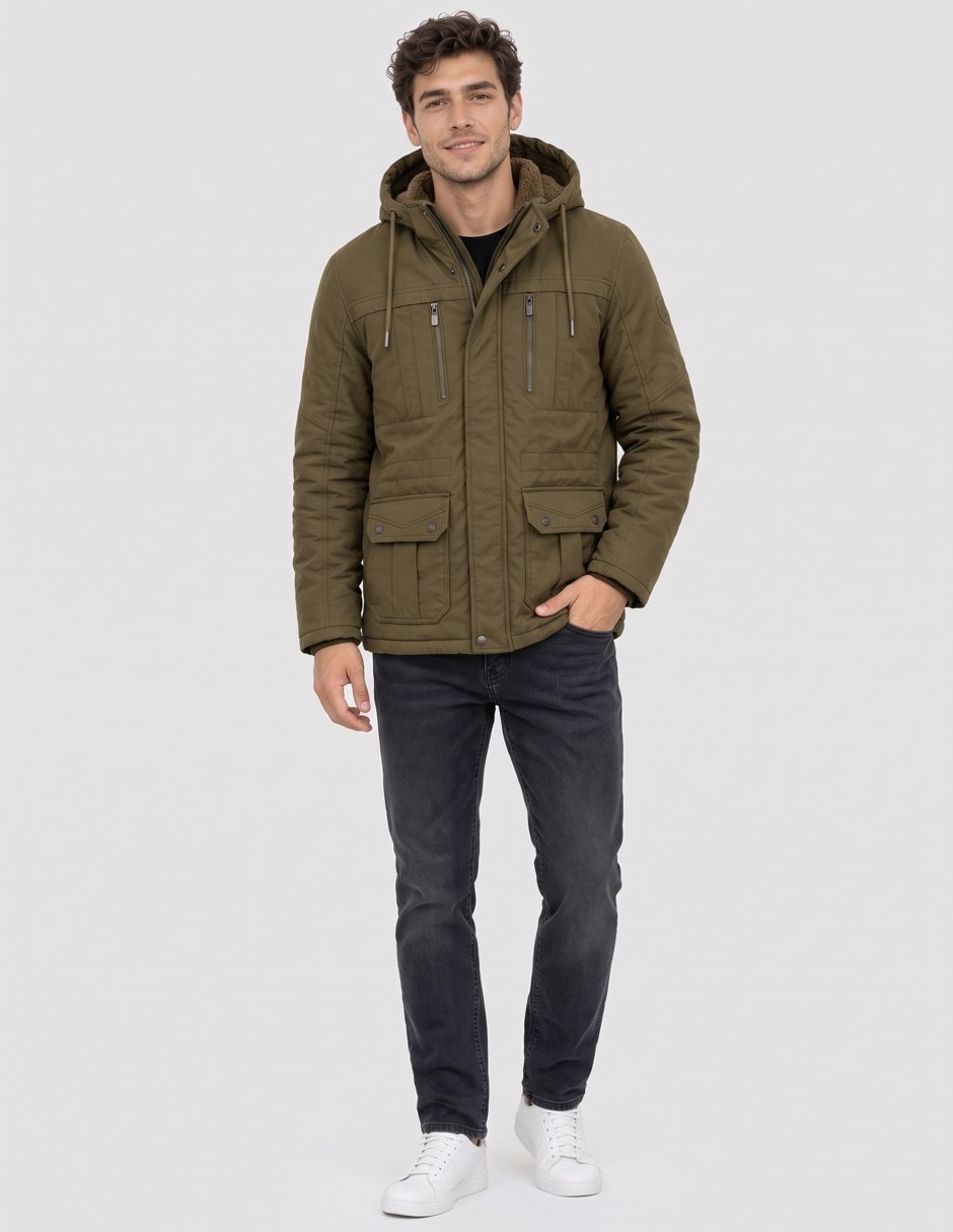 Chamarra parka capucha y bolsa para hombre 1