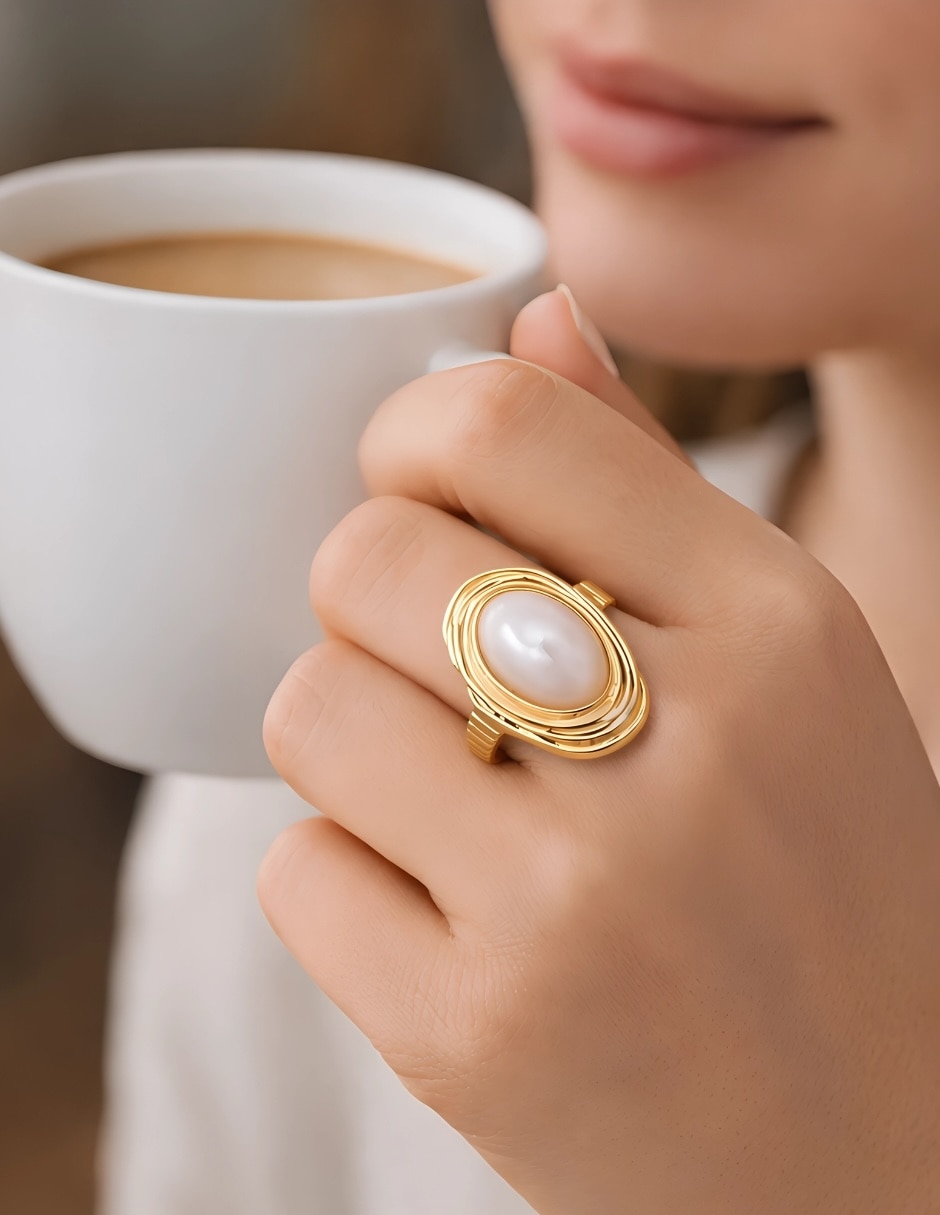 Anillo Aura Pearl baño de oro 3