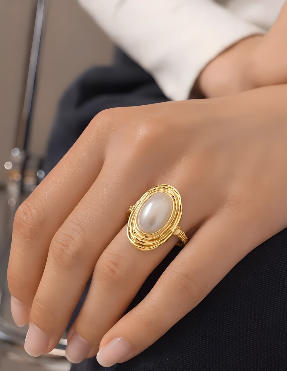 Anillo Aura Pearl baño de oro 2