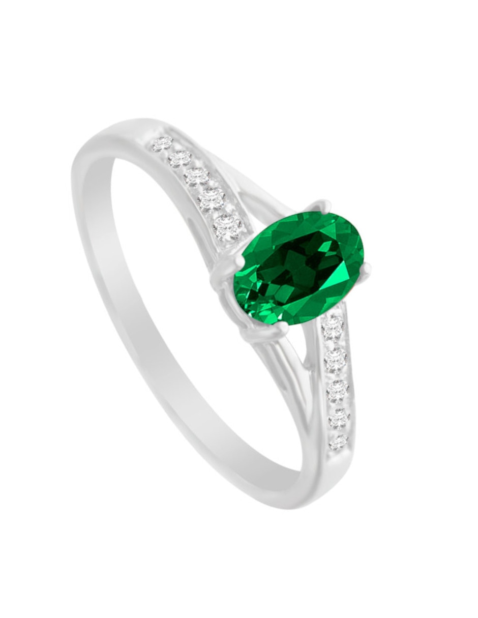 Anillo con gema oval fascinare leanny 14 k de oro blanco esmeralda y diamante brillante