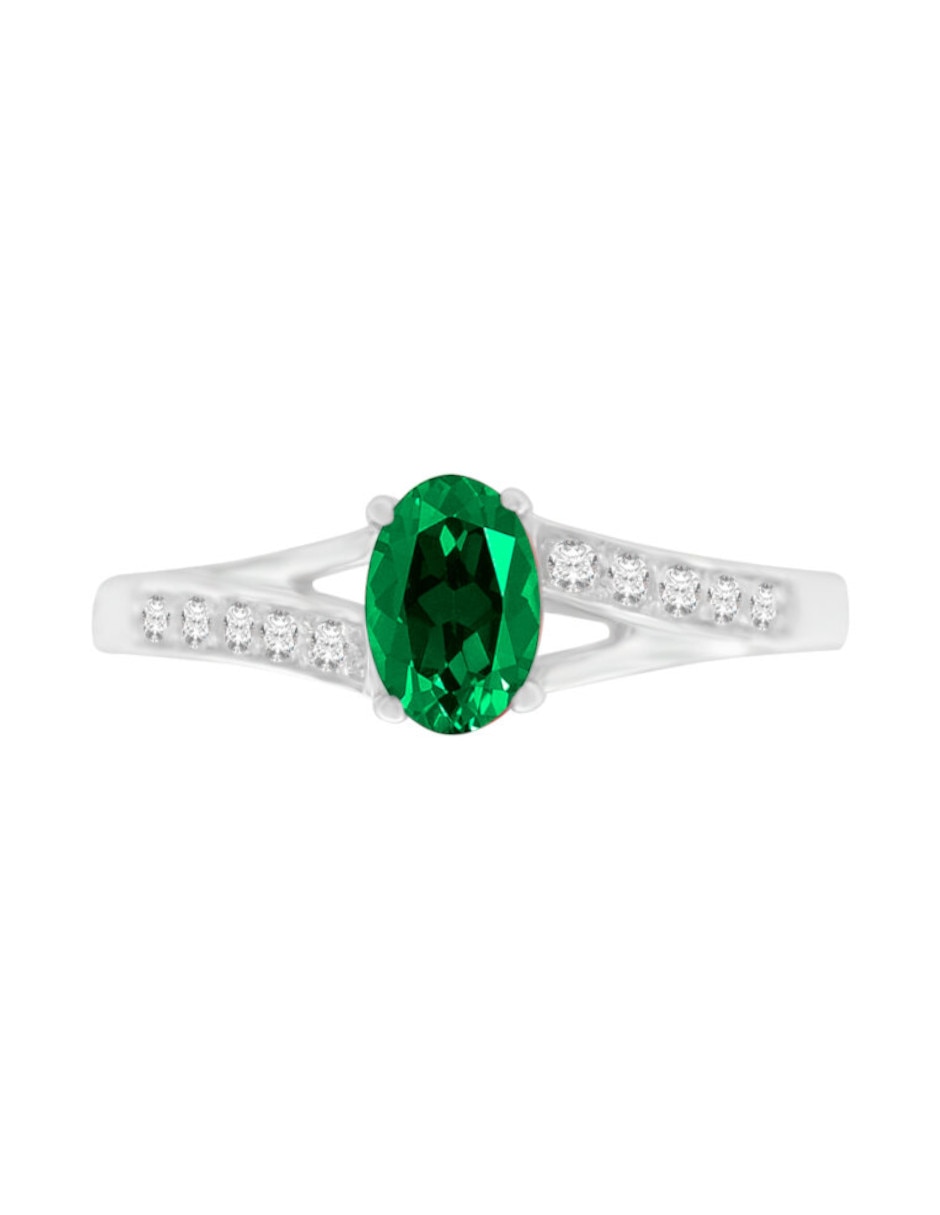 Anillo con gema oval fascinare leanny 14 k de oro blanco esmeralda y diamante brillante